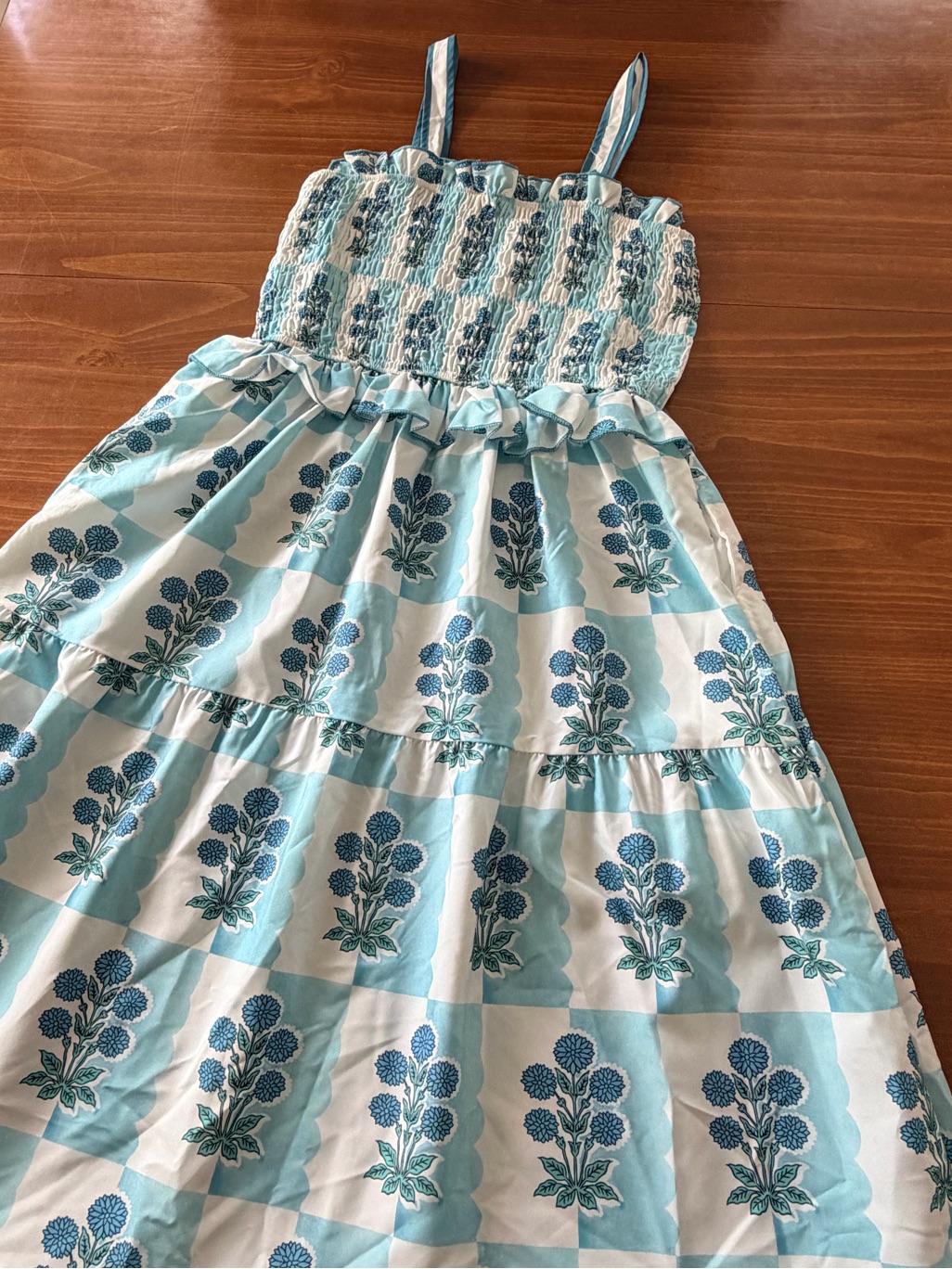 Blue Floral Smocked Maxi Dress
